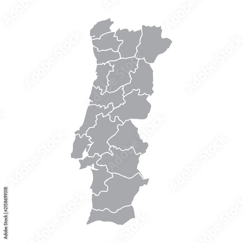 Portugal mainland gray administrative map with regional districts vector illustration