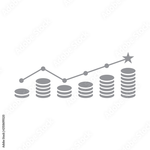 Financial growth and investment success icon featuring coin stacks and an upward trending line chart ending in a star