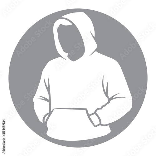 Vector illustration of a person wearing a hoodie inside a circle icon
