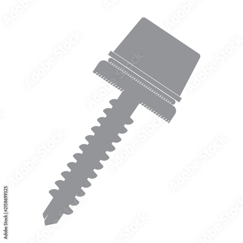 Grey silhouette icon of a self-tapping roofing screw isolated on a white background