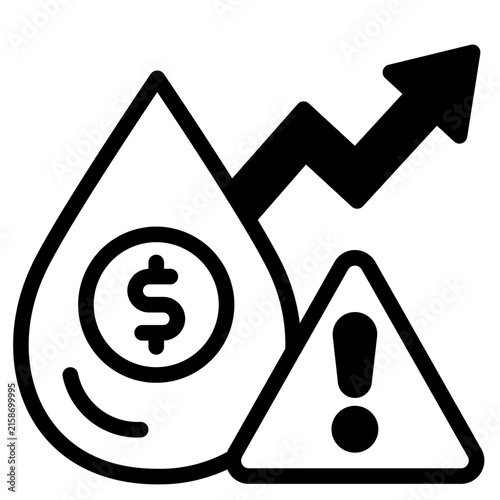  Oil Price Inflation Icon, Solid style icon vector illustration, Suitable for website, mobile app, print, presentation, infographic and any other project.