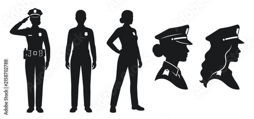 Foto Police Woman Silhouette Vector Set Female Officer Cop Icons
