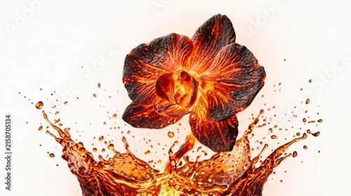 Burning Orchid Flower with Golden Liquid Splash