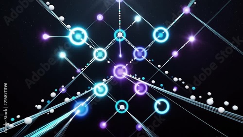 A complex network of glowing blue nodes and lines connecting them.