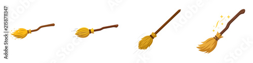 Bild auf Leinwand Set of four cartoon magic broomsticks flying isolated on white