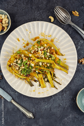 Mediterranean roasted fennel with walnuts, hazelnuts and herbs