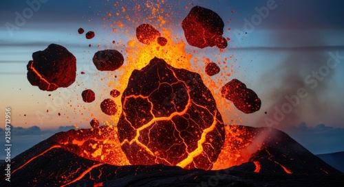 Volcanic Eruption - Fiery Rocks and Molten Lava.