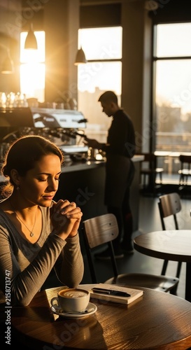 Woman Contemplating in a Cafe.