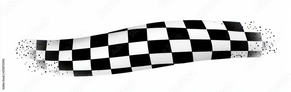 Obraz premium waving black and white checkered flag ribbon with scattered pixel particles conveying dynamic motion and energetic victory feeling