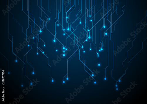 Abstract neon blue tech circuit board lines background
