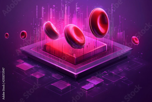 selective focus futuristic blood cell infographic for healthcare design
