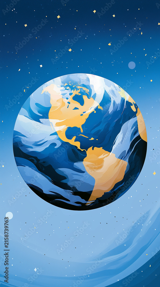 Naklejka premium Stylized Planet Earth in Starry Space Illustration