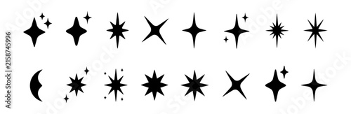 Celestial symbol collection showing various glowing stars and magic sparkles.