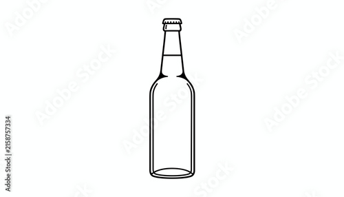 Simple black and white line outline drawing of a classic glass beer bottle standing on a clean white background.
