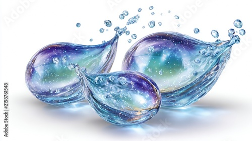 Cool Blue Liquid Droplets Isolated On White Background