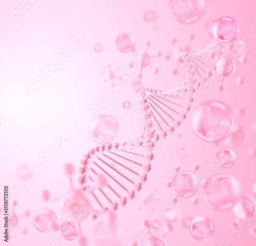DNA Stem cells with molecules in a clean pink background, cell science and biotechnology concept, 3D rendering