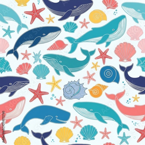 Ocean Ballet: Whales and Shells in a Whimsical Watercolor Dream