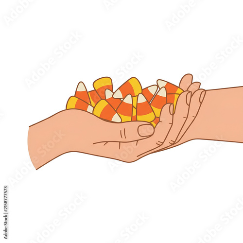Hands Holding Candy Corn for Halloween Celebration.
