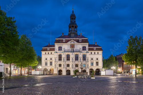 Luneburg, Germany - view of baroque style historic Town Hall (Rathaus) at dusk