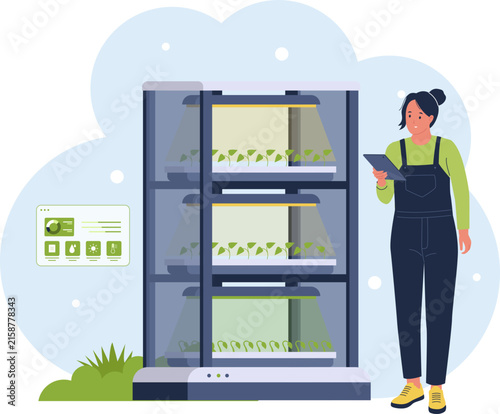 Seedling Germination Incubator Chamber Flat Vector Illustration. Flat vector graphic depicting seedling germination incubator chamber for modern smart agriculture and sustainable agritech
