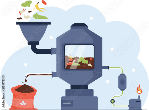 Organic Compost Bio-Digester Reactor Flat Vector Illustration. Flat vector graphic depicting organic compost bio-digester reactor for modern smart agriculture and sustainable agritech