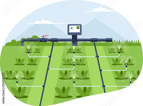 Smart Drip Irrigation Valve Controller Flat Vector Illustration. Flat vector graphic depicting smart drip irrigation valve controller for modern smart agriculture and sustainable agritech