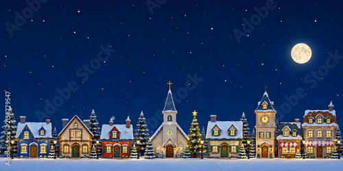 winter night village scene