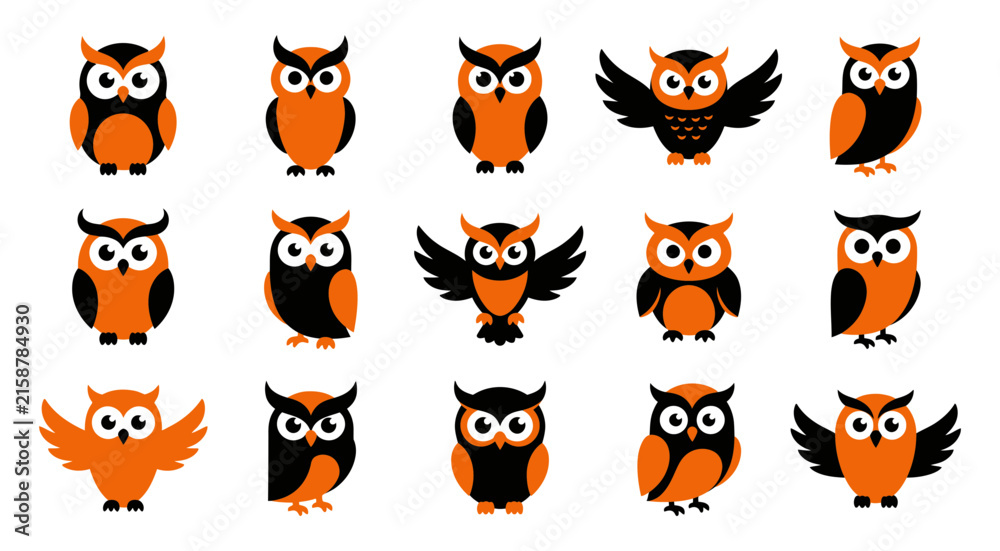 Fototapeta premium A charming collection of halloween owl vector illustrations perfect for spooky season designs and festive projects