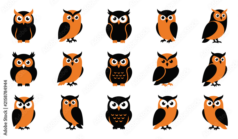 Obraz premium Charming halloween owls a diverse collection of vector illustrations for spooky season designs and decorations