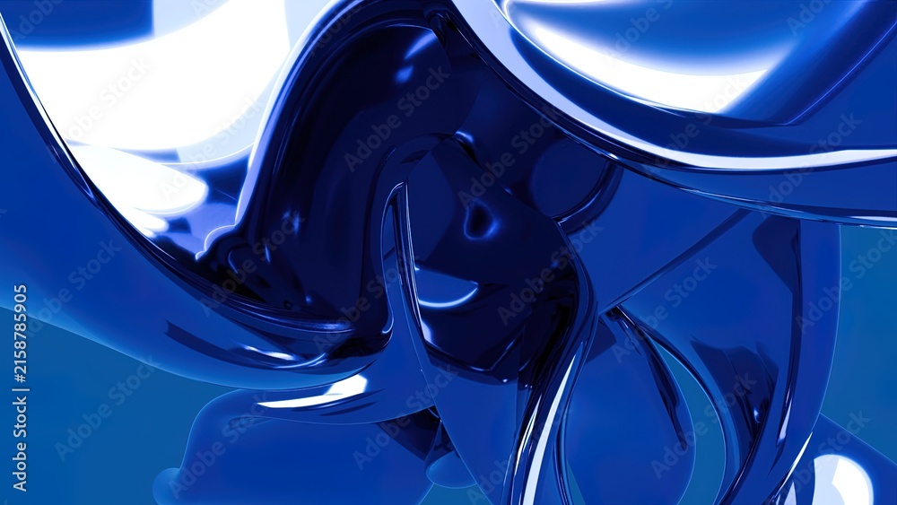 Fototapeta premium Abstract blue liquid chrome background with smooth flowing metallic curves and reflections