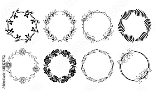 Floral Wreath and Botanical Leaf Border Icon Set with Elegant Laurel Frame Elements for Wedding Invitation Card Designs