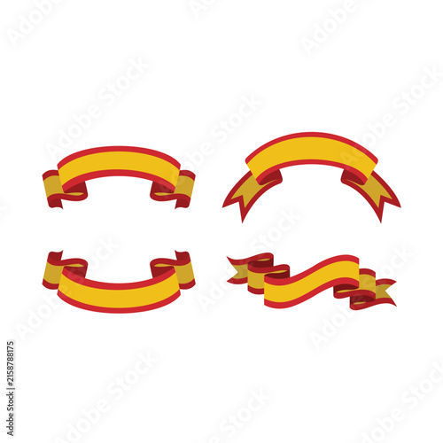 Ribbon banners with yellow and red designs. Ideal for marketing materials, invitations, promotions, and creative projects requiring decorative elements.