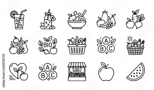 Healthy Fruit And Nutrition Line Icons Vector Collection