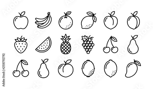 Fresh Fruit Thin Line Icons Editable Vector Set