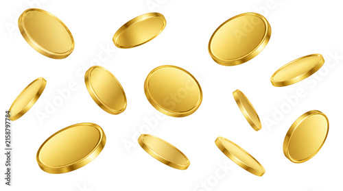 Floating gold coins isolated on transparent background