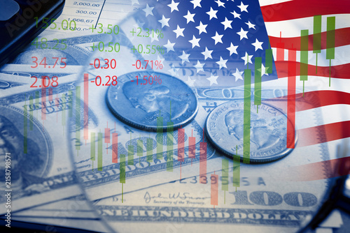US financial inflation crisis with stock market graph , economy problem , investment analysis concept