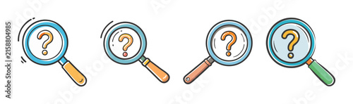 Magnifying Glass Icons with Question Marks, Search and Discovery Vector Set