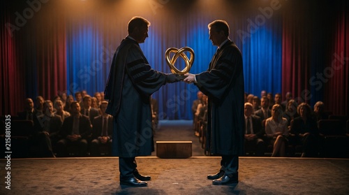 Researchers exchange trophies in a citation ceremony