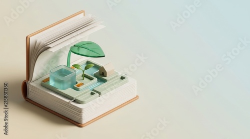 Open book with miniature learning environment for literacy and sustainability