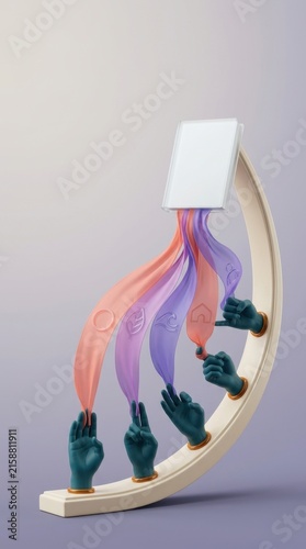 3D render of hands reaching towards a tablet symbolizing global inclusive learning