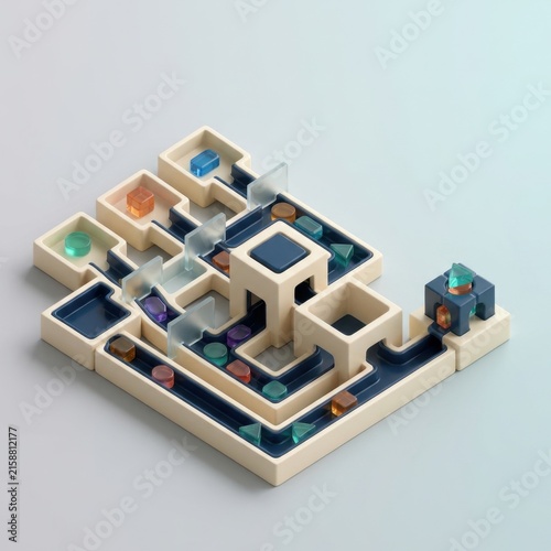 3D puzzle maze with colorful gems and blocks designed for learning engagement