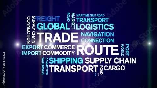 Trade Route animated word cloud-animation tag kinetic typography seamless loop.