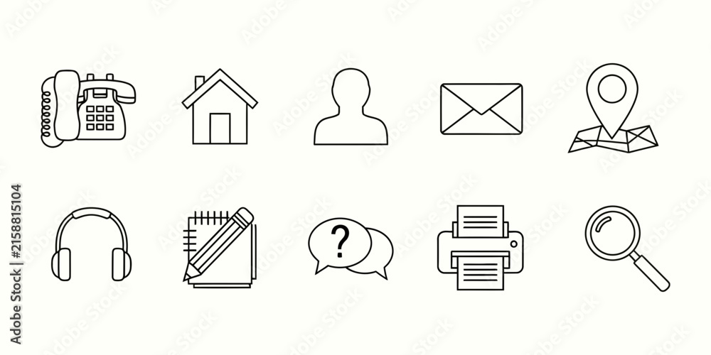 Fototapeta premium Contact us customer service and office communication line icons set