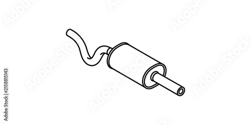 Fotografie Automobile exhaust pipe and muffler line art drawing on checkered background car part for repair