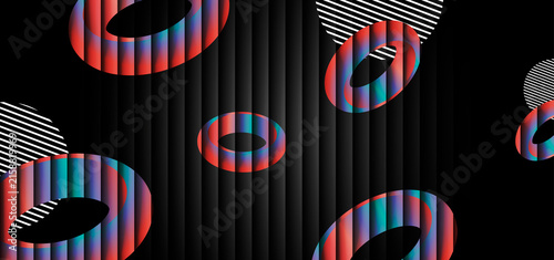 Vibrant Geometric Abstract with Gradient Ovals and Striped Black Background