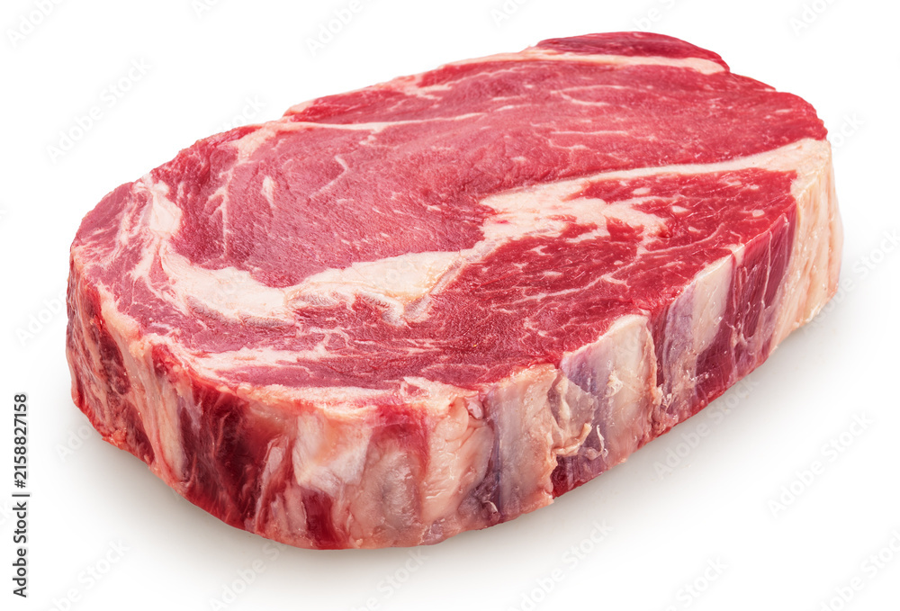 Obraz premium Raw beef ribeye steak meat isolated on a white background.