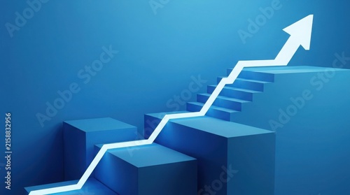 Abstract business growth concept with arrow climbing blue stairs