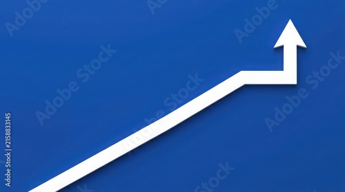 White arrow pointing up and right on a blue background