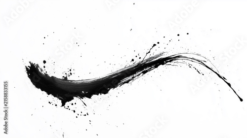 Abstract Black Ink Brush Stroke Splatter Isolated on White Background Modern Calligraphy
