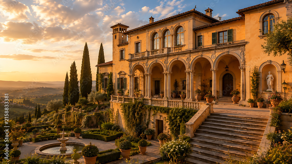 Naklejka premium Tuscan Villa at Golden Hour